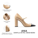 Ana - Zapatillas de Piel Beige con Negro | Davenia