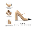 Ana - Zapatillas de Piel Beige con Negro, infografía