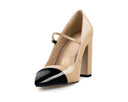 Ana - Zapatillas de Piel Beige con Negro, vista 3