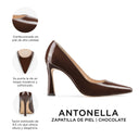 Infografía Antonella chocolate charol - detalles y medidas