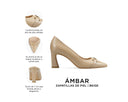 Ámbar zapatillas de piel beige, infografía de características