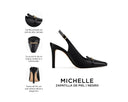 Michelle zapatilla de piel negra, infografía de características