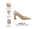 Perla zapatilla de piel beige, infografía de características