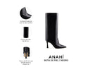 Anahí bota de piel negra, infografía de características