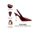 Chiara zapatilla de piel roja, infografía de características