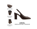 Ariel zapatilla de piel chocolate, infografía de características