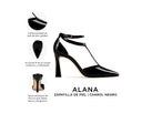 Alana zapatilla de piel charol negra, infografía de características