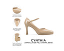 Cynthia zapatilla de piel charol beige, infografía de características