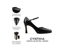 Cynthia zapatilla de piel negra, infografía de características