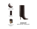 Anahí bota de piel chocolate, infografía de características