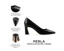 Perla zapatilla de piel negra, infografía de características