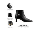 Nicole botín de piel negro, infografía de características