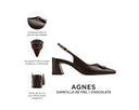 Agnes zapatilla de piel chocolate, infografía de características