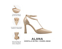 Alana zapatilla de piel charol beige, infografía de características