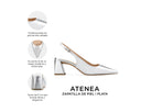 Atenea zapatilla de piel plata, infografía de características