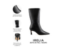 Irelia bota de piel negro, infografía de características