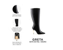 Greta bota de piel negro, infografía de características