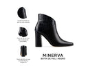 Minerva botín de piel negro, infografía de características