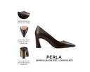 Perla zapatilla de piel chocolate, infografía de características