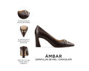 Ámbar zapatillas de piel chocolate, infografía de características