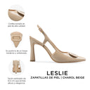 Infografía Leslie charol beige - detalles y medidas