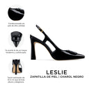 Infografía Leslie charol negro - detalles y medidas