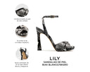 Lily - Tacones de Piel Biak Negros con Blanco, infografía