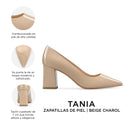 Infografía Tania beige charol - detalles y medidas